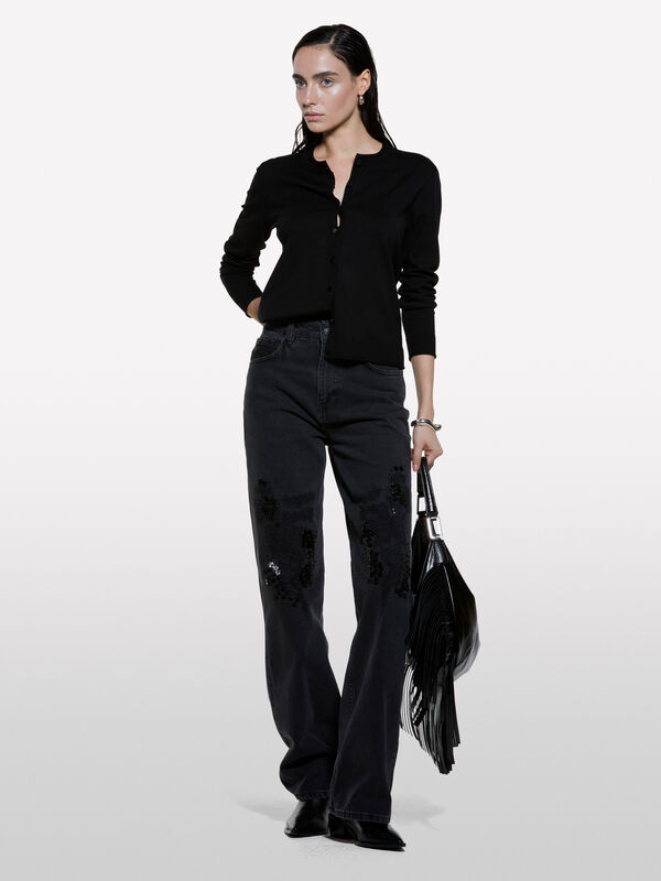 Cardigã regular fit preto - cardigãs para mulher | Sisley