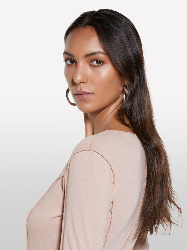 T-shirt rosa com costuras - t-shirt de manga comprida para mulher | Sisley
