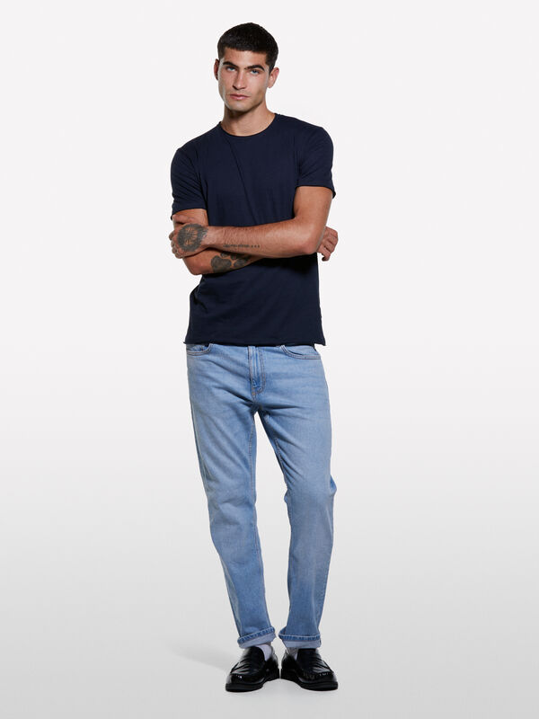 T-shirt de manga curta slim fit azul-escuro - t-shirt de manga curta para homem | Sisley