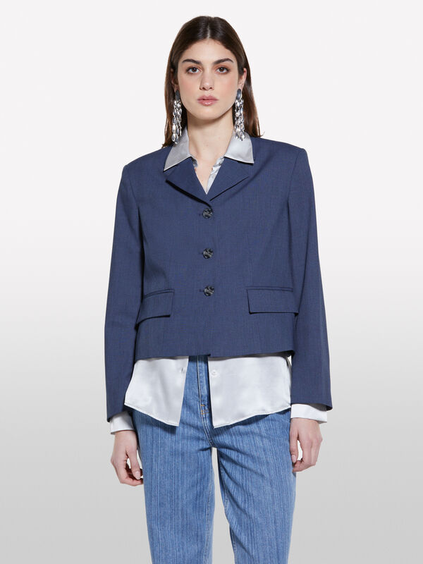 Casaco curto azul-escuro - blazers para mulher | Sisley