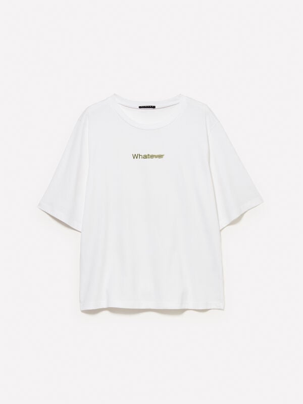 T-shirt branca com estampa lettering T-shirt branca com estampa lettering - t-shirt de manga curta para mulher | Sisley