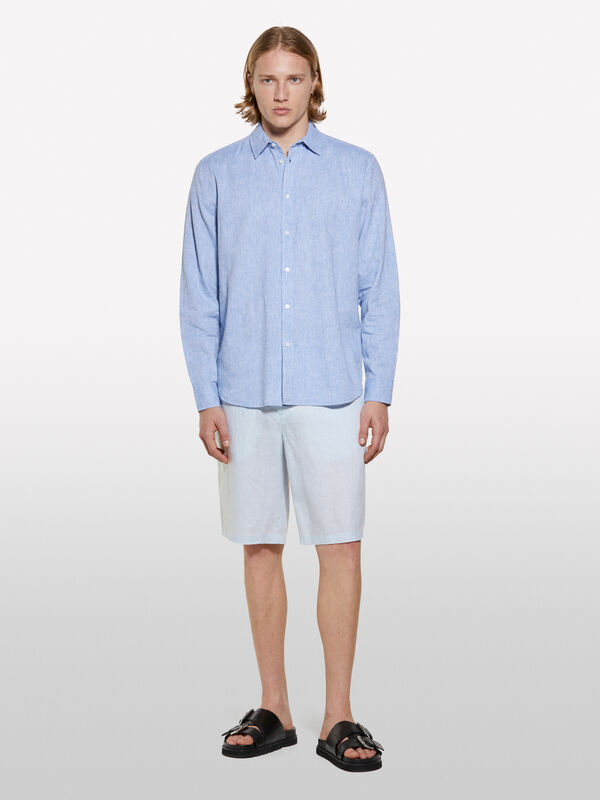 Bermuda azul-claro em 100% linho - calças calções para homem | Sisley
