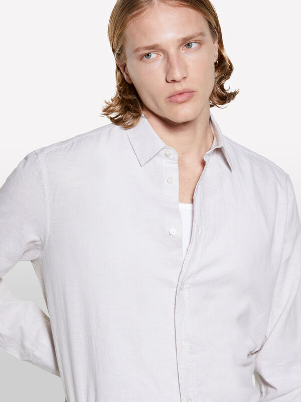 Camisa em mistura de linho bege - camisas regular para homem | Sisley
