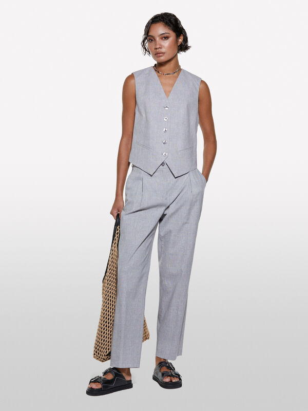 Chinos cinzentos slim fit fio tinto - calças slim-fit para mulher | Sisley