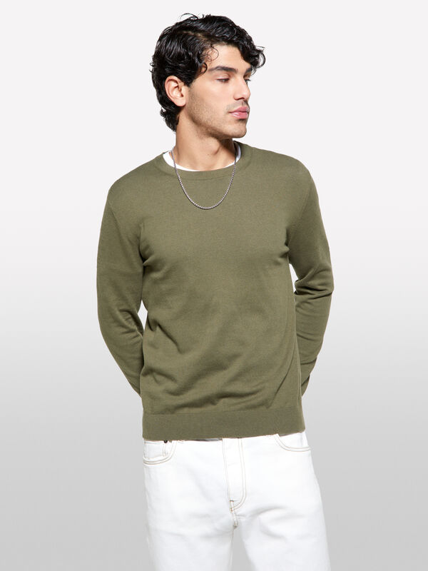 Camisola verde militar regular fit - camisolas gola redonda para homem | Sisley