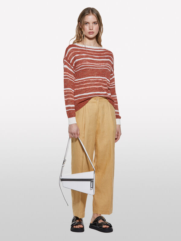 Calças mostarda relaxed fit em 100% linho	 - calças regular para mulher | Sisley