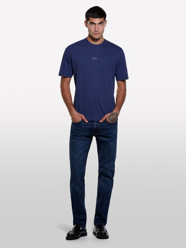 T-shirt azul-escuro com estampa T-shirt azul-escuro com estampa - t-shirt de manga curta para homem | Sisley