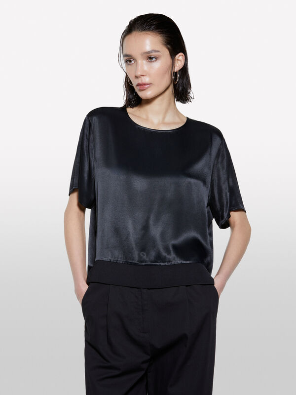 Blusa preta em cetim - blusas para mulher | Sisley
