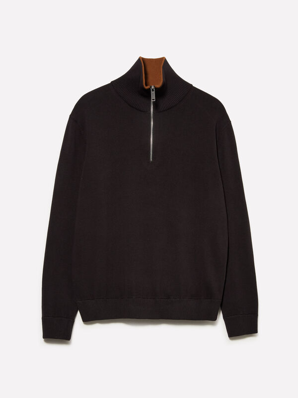 Camisola cinza-escuro com fecho de correr	 - camisolas gola alta para homem | Sisley
