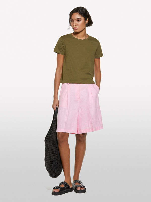 Bermudas rosa em 100% linho - calças calções para mulher | Sisley