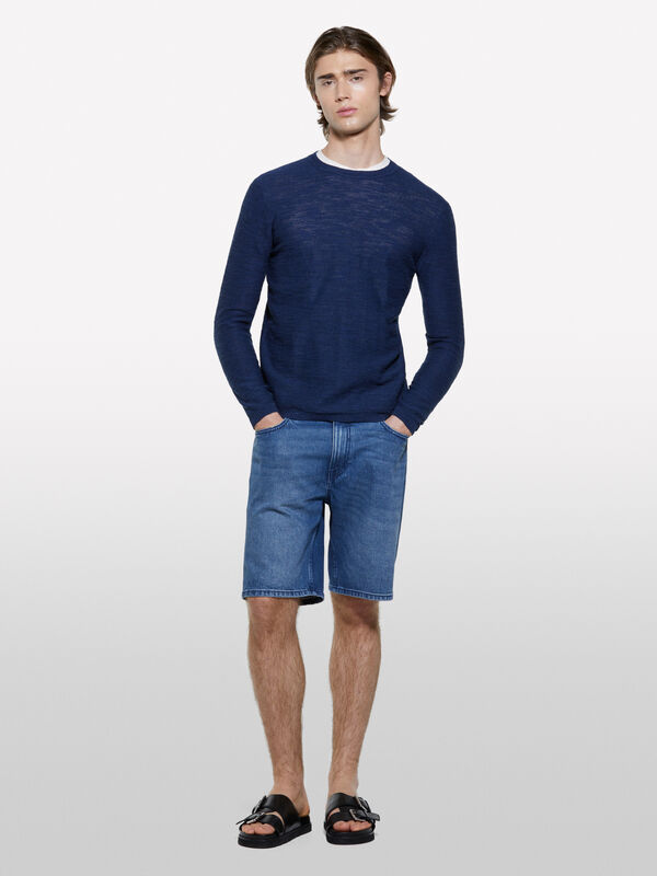 Camisola mélange azul-escuro - camisolas gola redonda para homem | Sisley