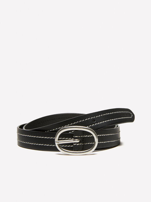 Cinto preto em pele com costuras - cintos para mulher | Sisley