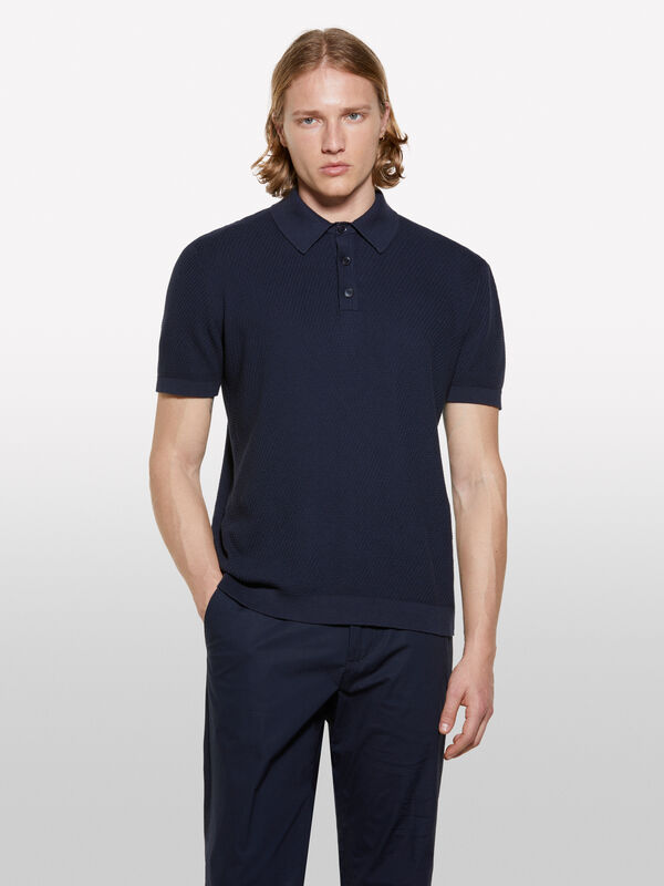 Polo azul-escuro de malha - polos para homem | Sisley