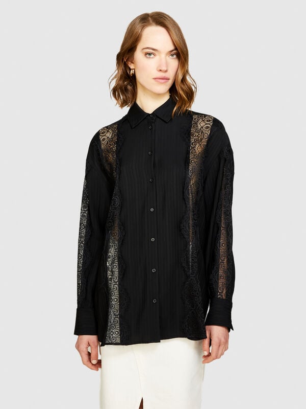 Camisa em cetim com renda - camisas para mulher | Sisley