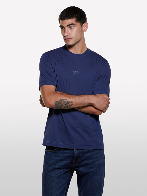 T-shirt azul-escuro com estampa - t-shirt de manga curta para homem | Sisley