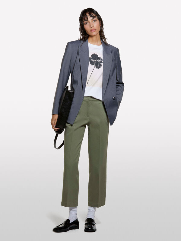 Calças verde escuro de cintura subida - calças regular para mulher | Sisley