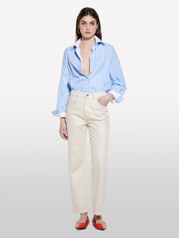 Calças em denim branco - jeans regular para mulher | Sisley