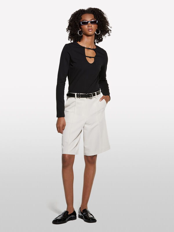 Bermudas bege relaxed fit - calças calções para mulher | Sisley