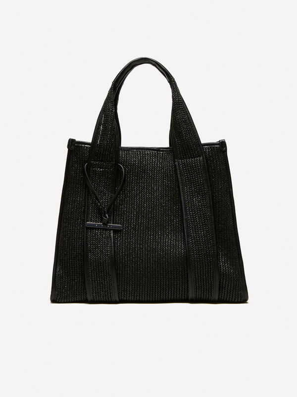 Shopper preta efeito palha - bolsas tote bag para mulher | Sisley