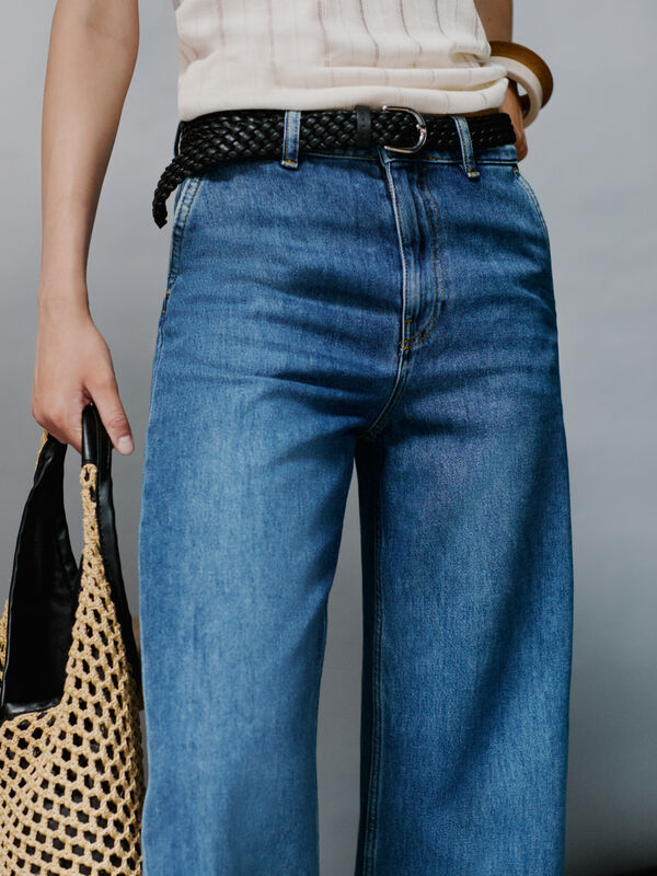 Jeans wide fit escuro - jeans palazzo para mulher | Sisley