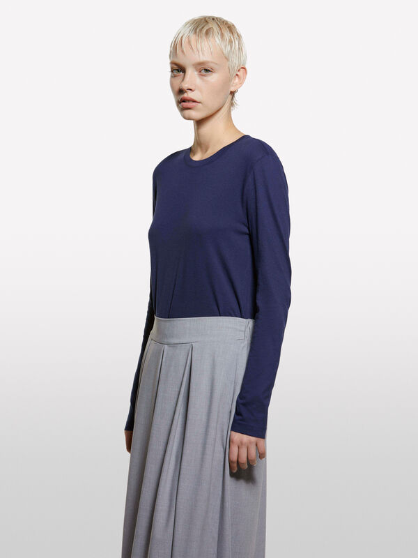T-shirt azul com mangas compridas T-shirt azul com mangas compridas - t-shirt de manga comprida para mulher | Sisley