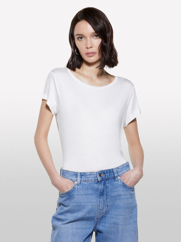 T-shirt branca com mangas curtas  - t-shirt de manga curta para mulher | Sisley