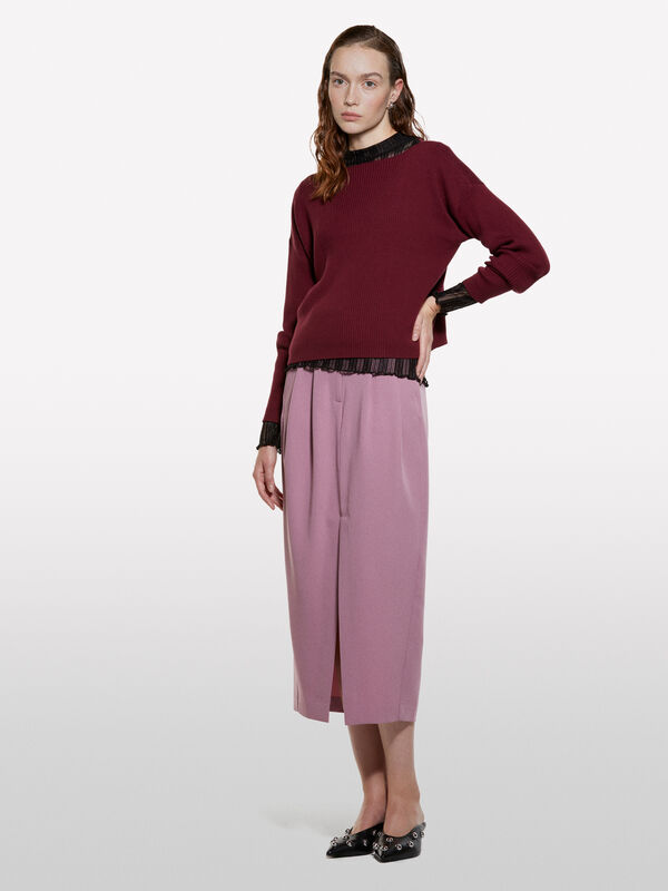 Camisola bordô com decote à barco - camisolas gola redonda para mulher | Sisley