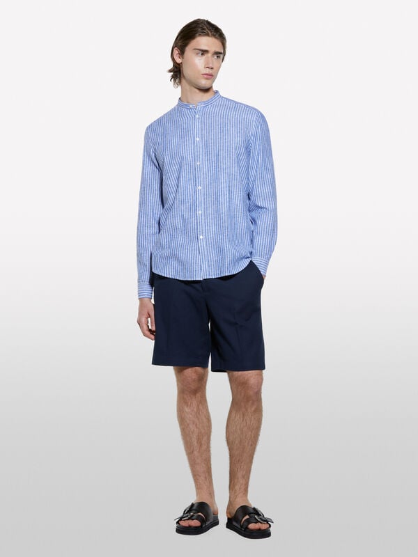 Camisa estilo coreano azul-claro às riscas - camisas regular para homem | Sisley