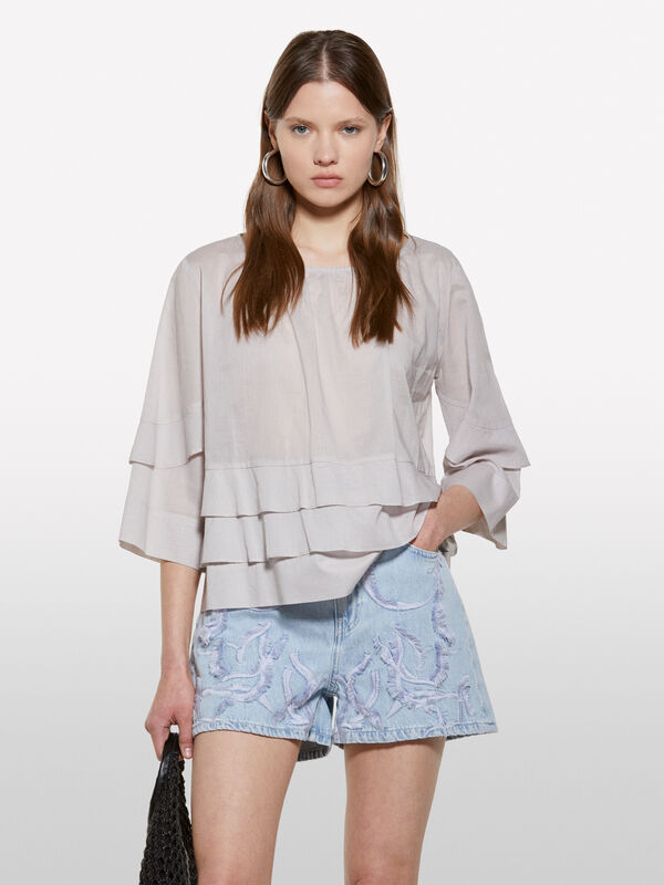 Blusa cinzenta com folhos - blusas para mulher | Sisley