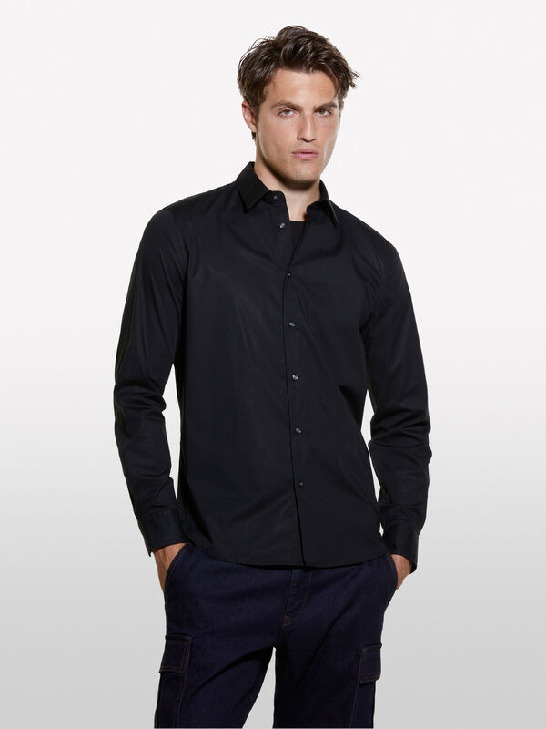 Camisa slim fit preta - camisas slim fit para homem | Sisley