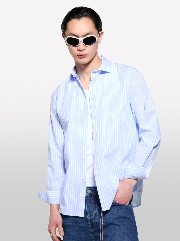 Camisa fio tinto azul-claro - camisas regular para homem | Sisley