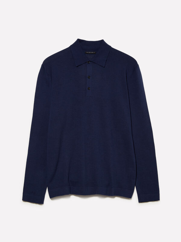 Polo de malha azul-escuro - camisolas decote em v para homem | Sisley