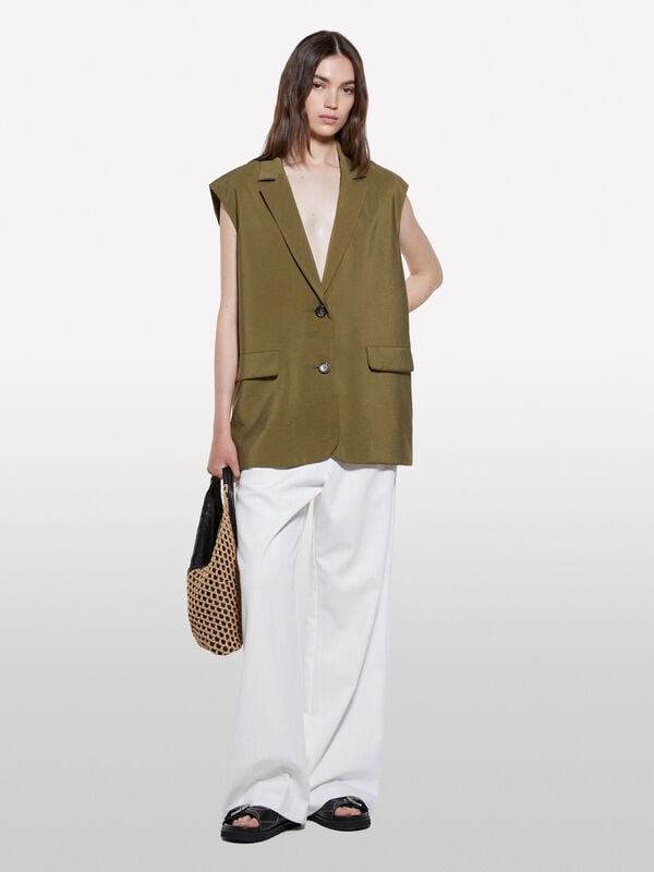 Calças branco nata relaxed fit - calças palazzo para mulher | Sisley
