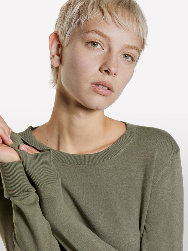 Camisola de gola redonda verde militar - camisolas gola redonda para mulher | Sisley