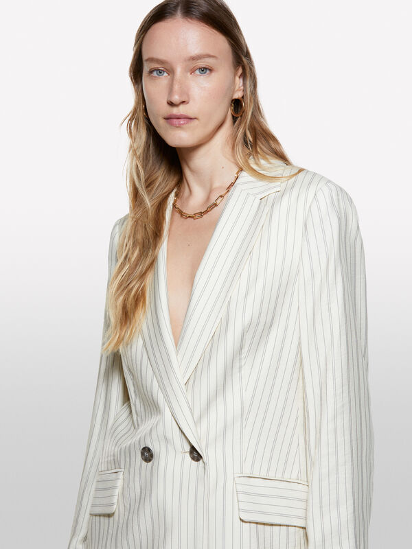 Blazer branco nata às riscas - blazers para mulher | Sisley