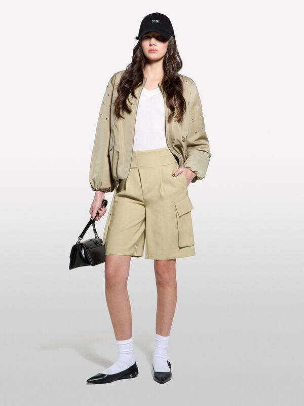 Bermudas verde militar com bolsos - calças calções para mulher | Sisley