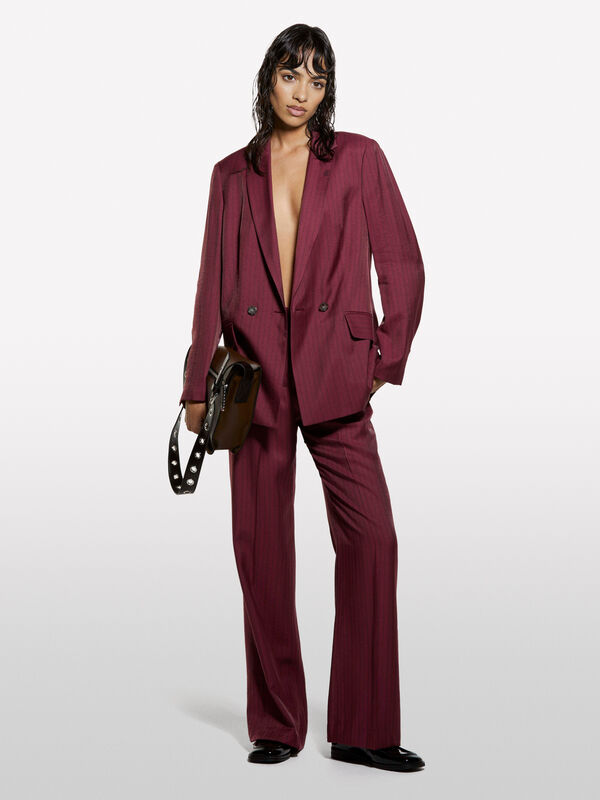 Calças rosa blush às riscas - calças palazzo para mulher | Sisley