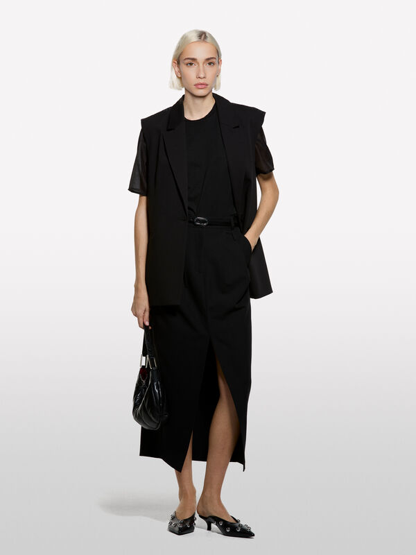 T-shirt preta com transpar&ecirc;ncia - t-shirt de manga curta para mulher | Sisley