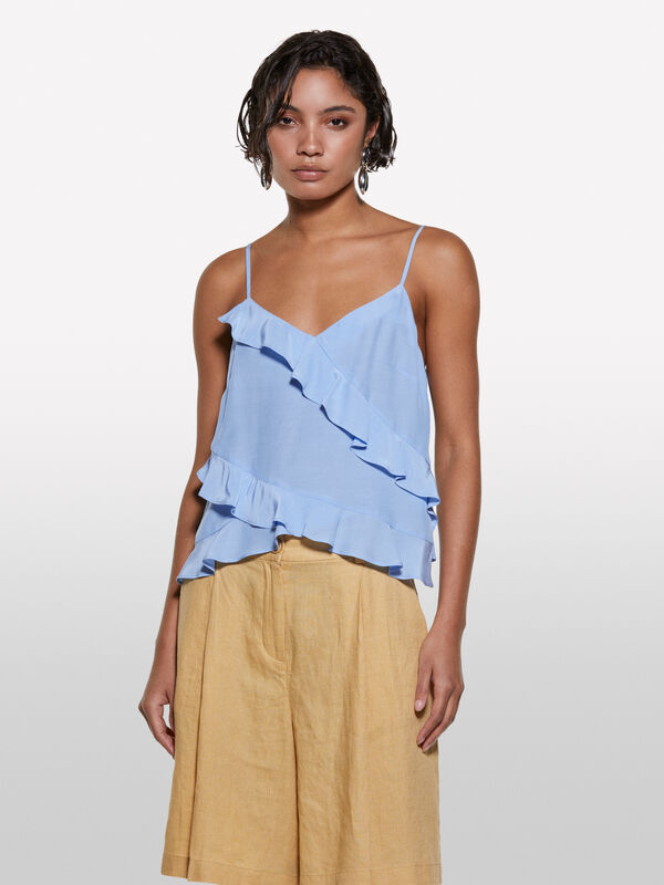 Top lingerie azul-claro com folhos - tops para mulher | Sisley