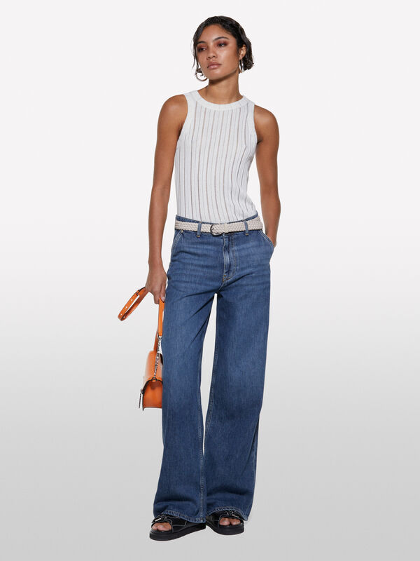 Top branco slim fit em canelado - tops para mulher | Sisley