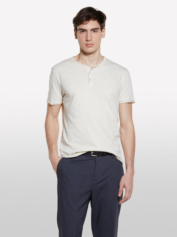 T-shirt carcela de botões bege - t-shirt de manga curta para homem | Sisley