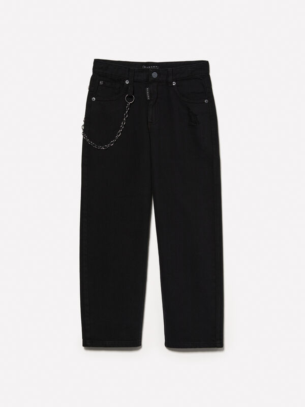 Jeans preto loose fit com corrente - jeans para menino | Sisley Young