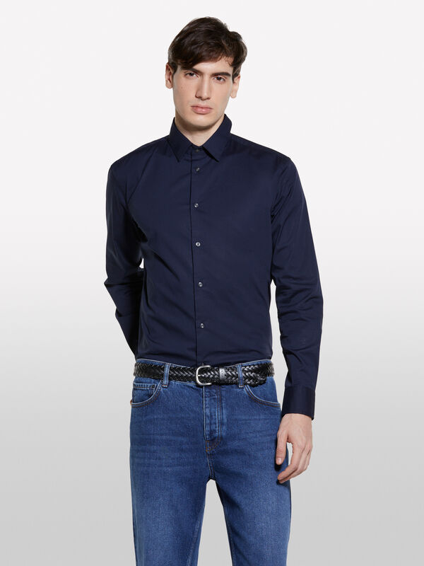 Camisa slim fit azul-escuro - camisas slim fit para homem | Sisley