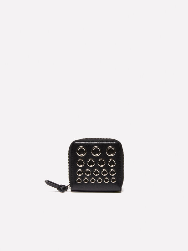 Porta-moedas preto pequeno com ilhoses - carteiras para mulher | Sisley