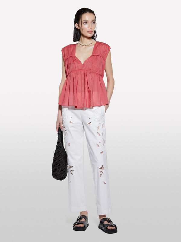 Calças brancas com bordados Calças brancas com bordados - calças regular para mulher | Sisley
