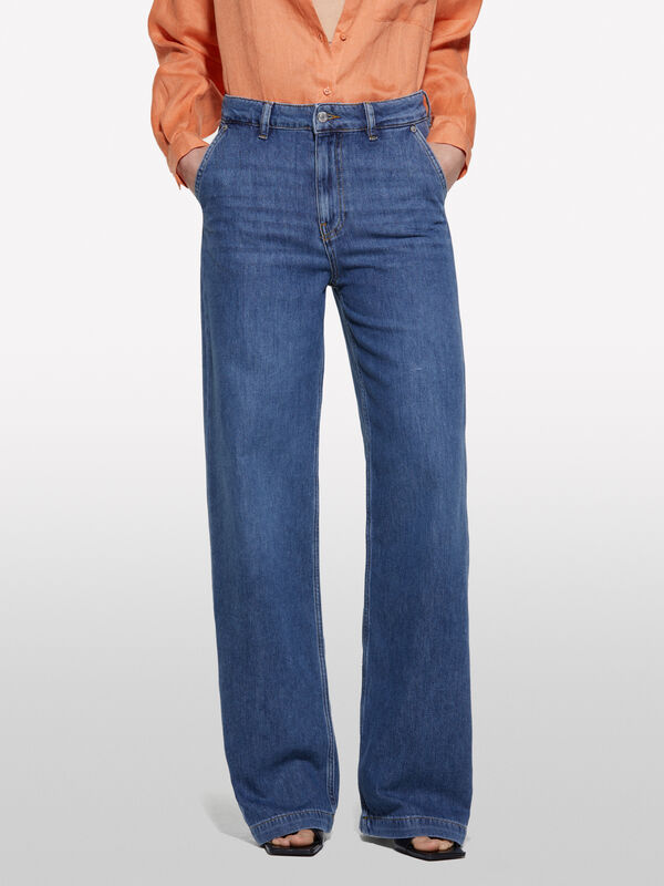 Jeans wide fit escuro - jeans palazzo para mulher | Sisley