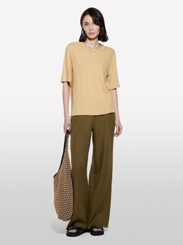 T-shirt cropped mostarda - t-shirt de manga curta para mulher | Sisley