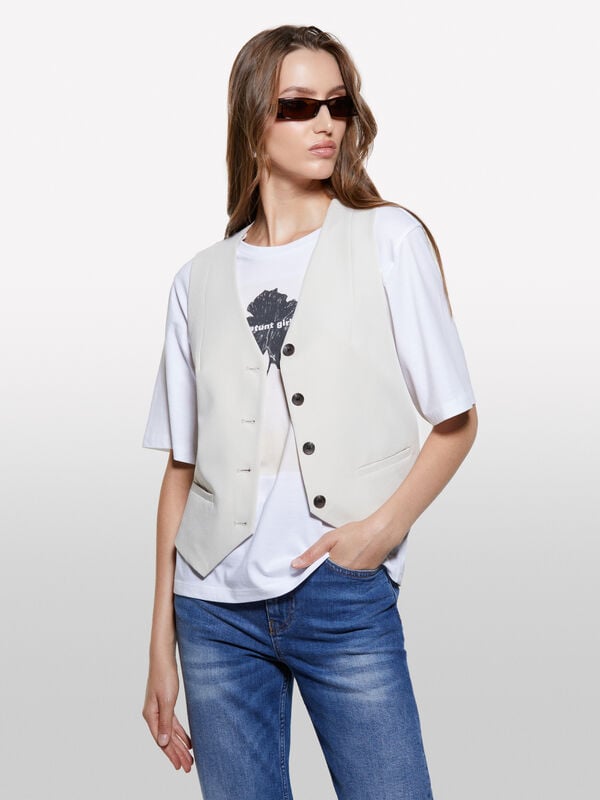 Colete bege slim fit - coletes para mulher | Sisley