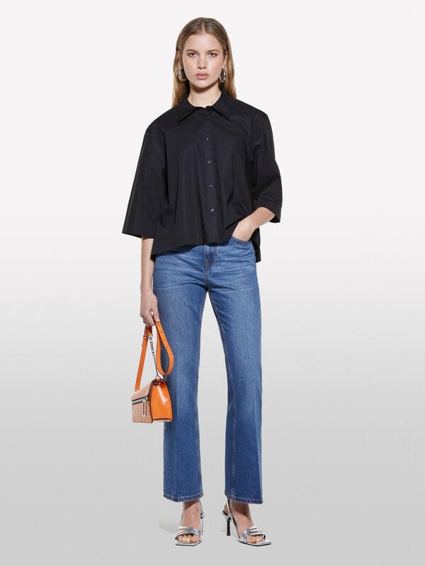 Camisa cropped preta com pregas - camisas para mulher | Sisley