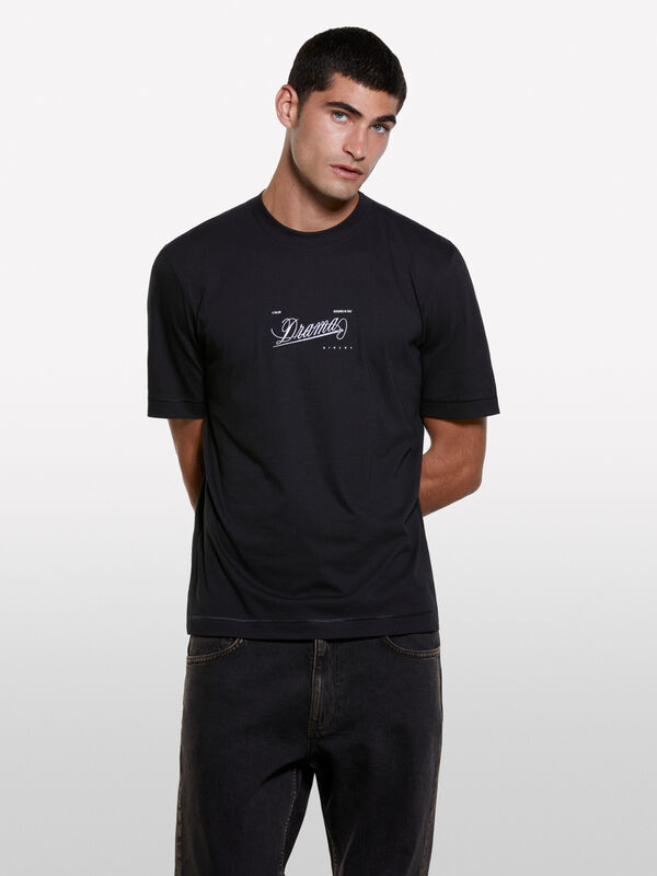 T-shirt preta com estampa - t-shirt de manga curta para homem | Sisley